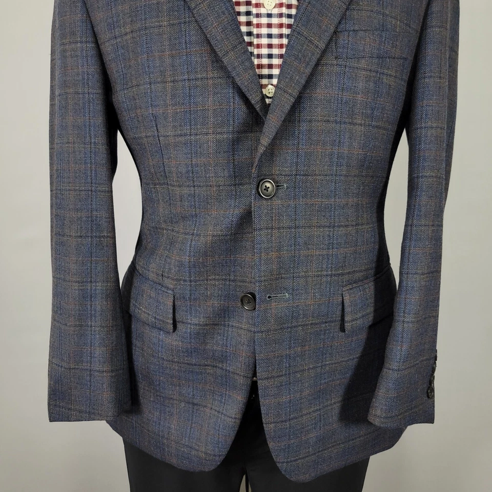 Abrigo Blazer Deportivo Pronto Uomo Platino Para Hombre Dos Botones Azul Marino Marrón Lana a Cuadros 38S Foto 3 de 4