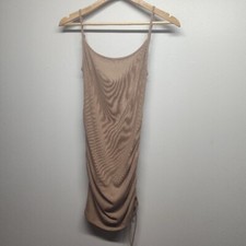 White Fox Mini Dress Women Size S Tan Ribbed Slim Fit Sleeveless Stretch Sexy