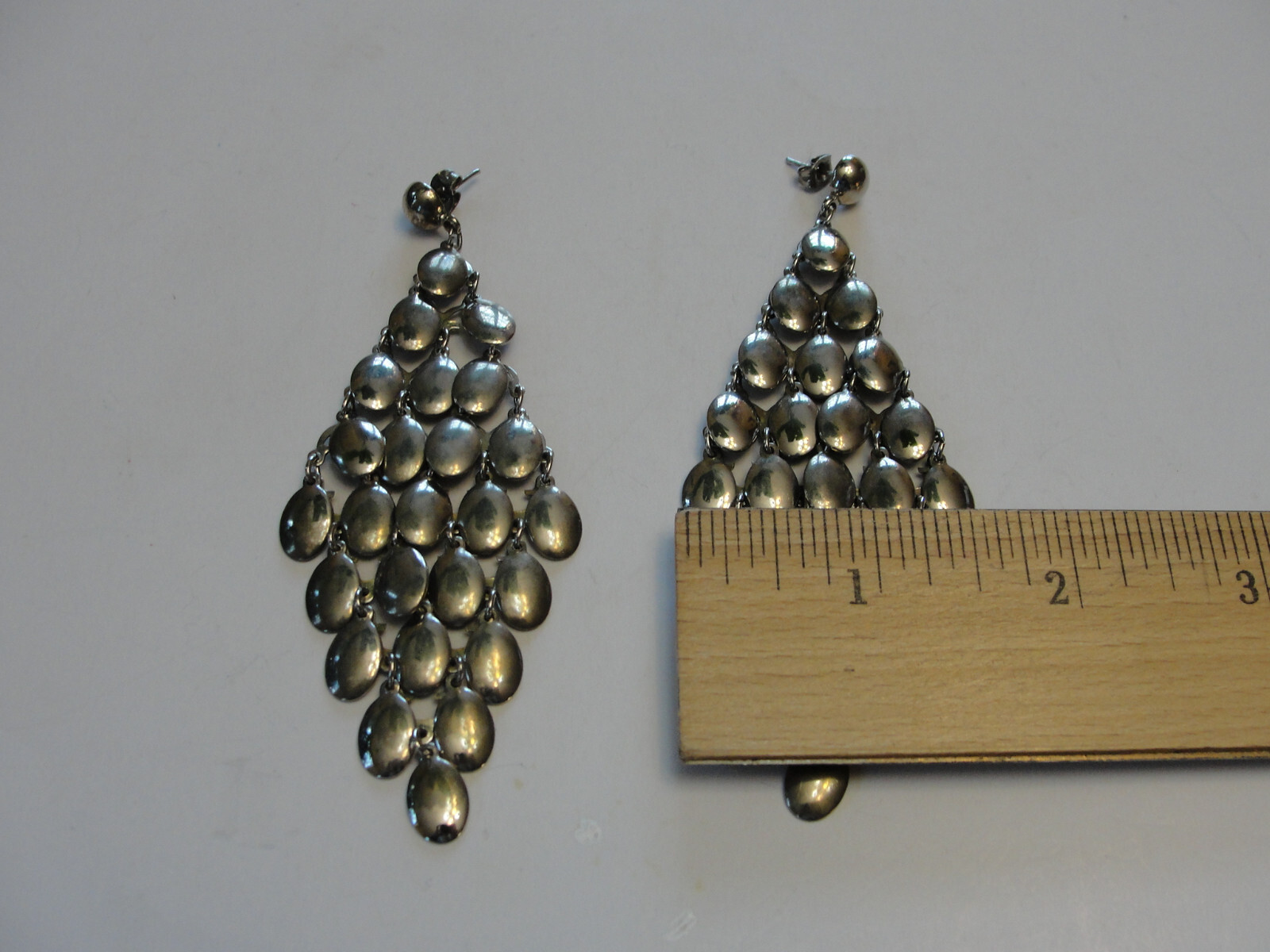 Vintage Silver Tone Post Stud Dangle Teardrops 4"… - image 7
