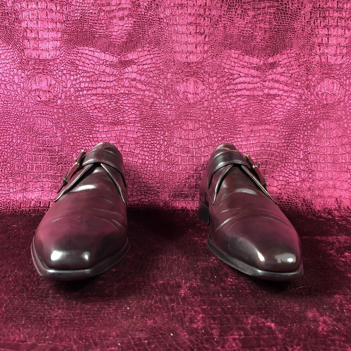 $495 Mens Burgundy Leather Magnanni Monk Strap Shoes Sz / 10  display picture 2