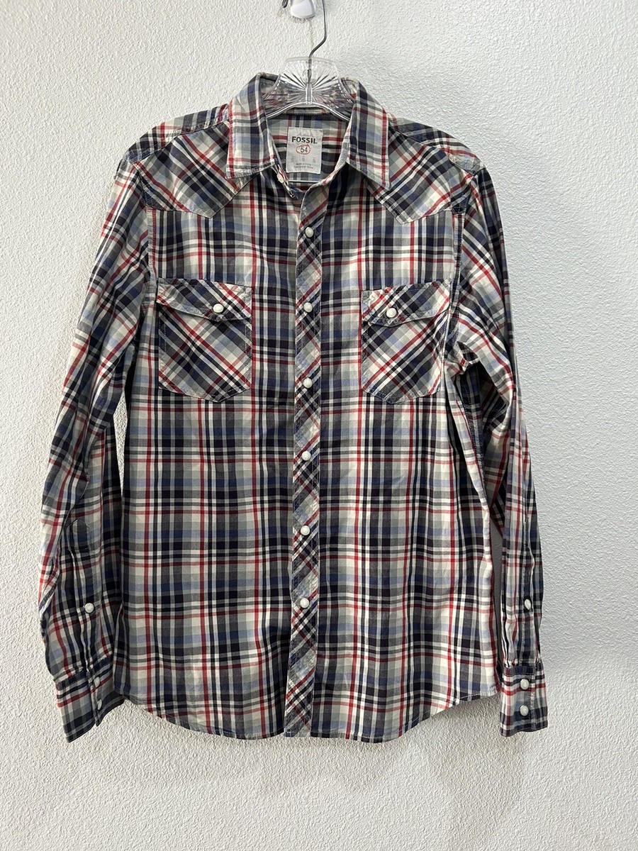 Fossil 54 Men's Vintage Fit Pearl Snap Long Sleeve Western Plaid