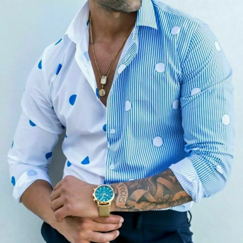 Button Down Shirt Men Light Blue White Polka Dot Long Sleeve ...