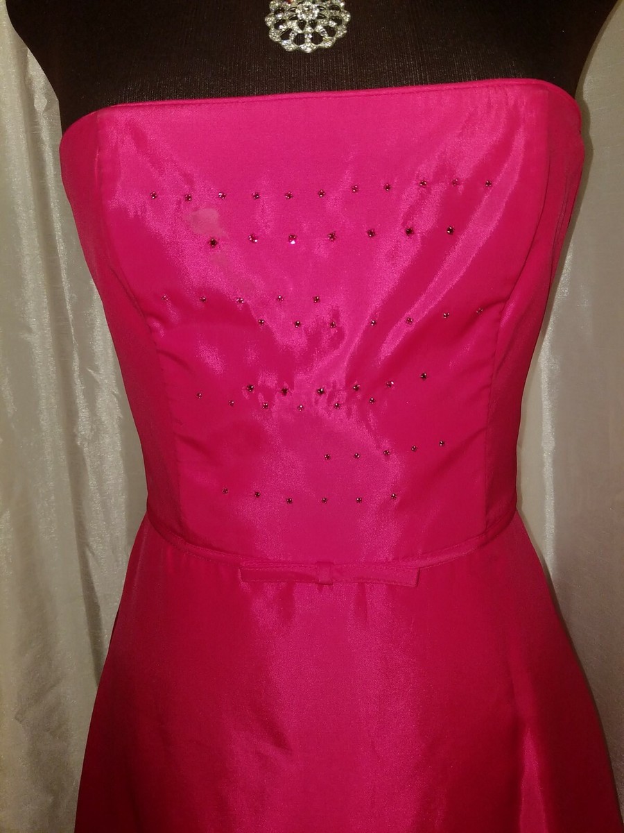 jessica mcclintock pink satin dress rhinestone strapless Vintage Fuchsia Satin Strapless Dress Jessica Mcclintock for Gunne Sax Size  1 2