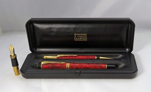 Parker Duofold Centennial Set Jasper Red Fountain Pen & Pencil Plus Extra OF Nib