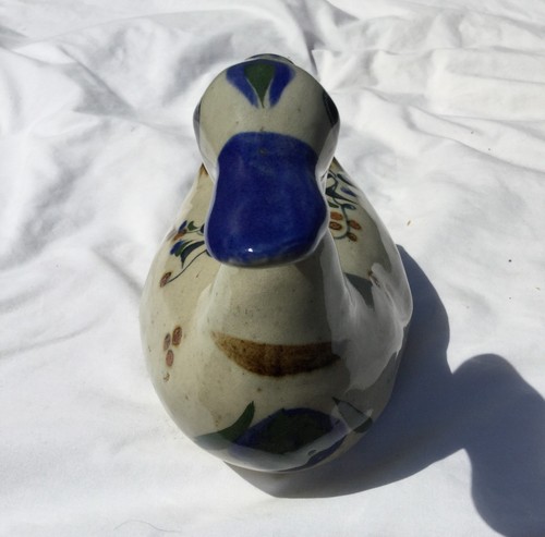 Vintage Antique Ceramic Hand Painted Duck Figurine Goose Floral Pottery Bird - Picture 5 of 7