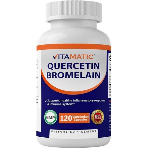 Vitamatic Quercetin with Bromelain 120 VegCaps Quercetin 800mg Bromelain 2400GDU - Picture 1 of 2