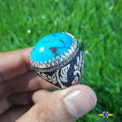 Old Rare Nishapuri Feroza 925 Sterling Silver Turquoise Ring For