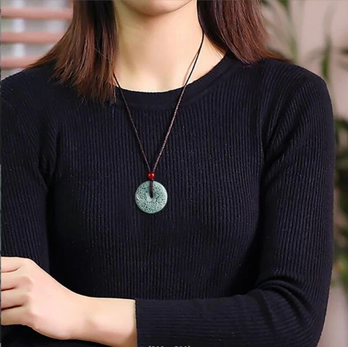 Certified Natural Green Burma Jade jadeite Carved Circle Donut Pendant Necklace - Bild 8 von 8