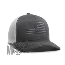 American Flag hat Charcoal / White cap Trucker Mesh Tactical Operator Snapback