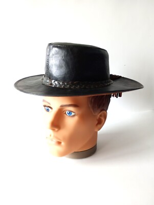 Vintage Echt Leder Hut Unisex Accessoire Handarbeit 80er Jahre Australien Größe S