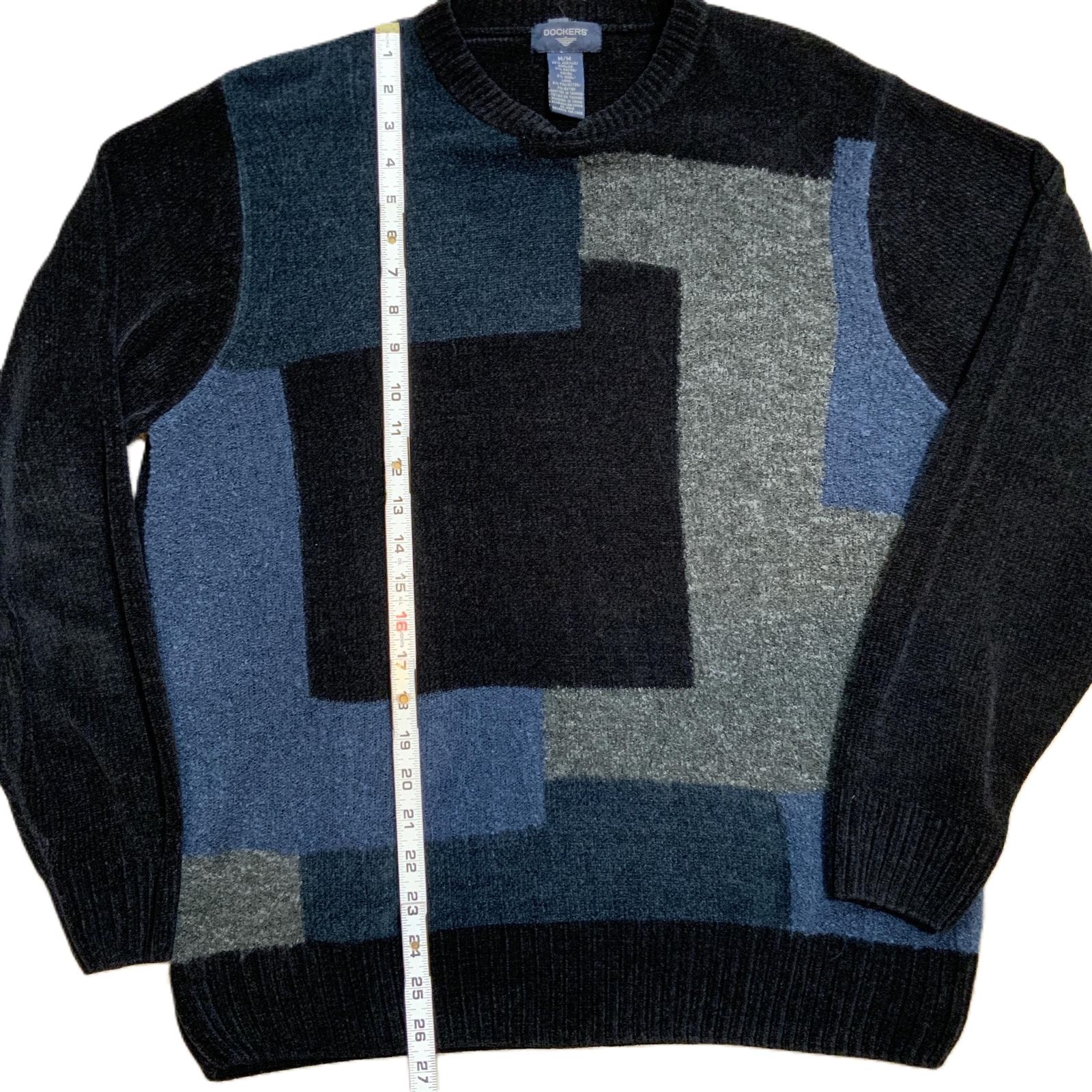 Dockers Blue Patchwork Crew Neck Long Sleeve Pull… - image 8