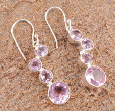 Natural Morganite Pink Gemstone Jewelry 925 Sterling Silver Handmade Earrings BT