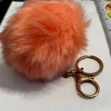 Orange Peachy Colored Pom Charm Keychain Fob Key Ring