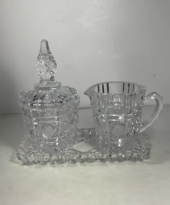 Vintage American Brilliant Cut Glass Creamer, Sugar, & Tray Set- 4 Pieces