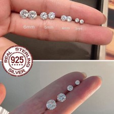 Fashion 925 Sterling Silver Round Cut Cubic Zirconia Stud Earrings Women Jewelry