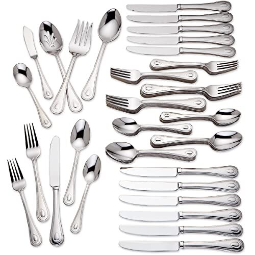 Lenox 65-Piece French Perle Flatware Set, Silver - 829739