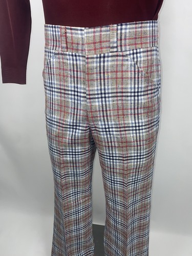 Vintage Asher Pants Mens 33 33 Wool Plaid Old Man Golf Dress Disco Vtg 60s 70s - Picture 12 of 14