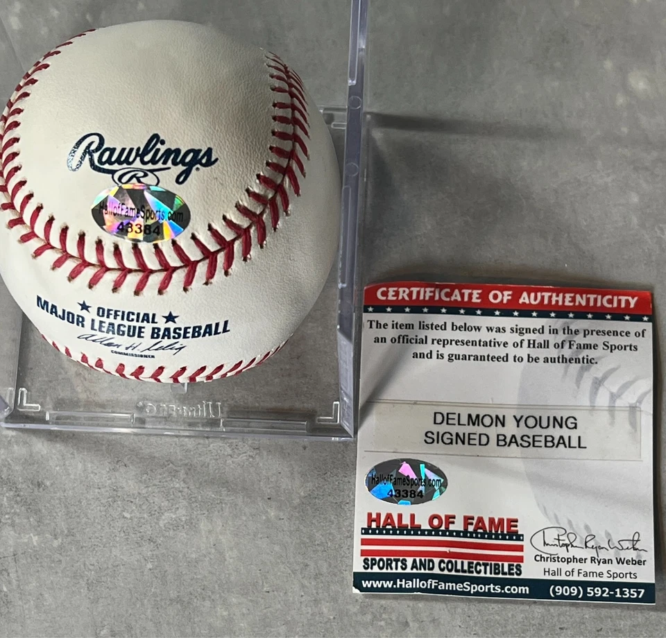 Delmon Young Firmado Oficial MLB Béisbol Tigres de Detroit Automático Salón de la fama Certificado Deportivo Foto 3 de 3