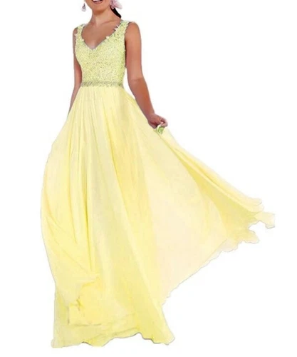 UK V-Neck Chiffon Lace Wedding Formal Ball Gown Long Bridesmaid Party Prom Dress - Picture 10 of 30