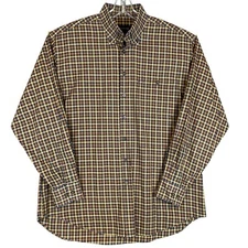 Vintage Scott Barber Shirt Mens L Brown Check Cotton Long Sleeve Button Down