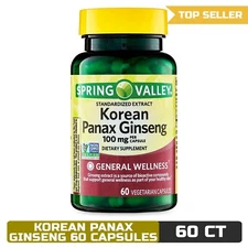 Spring Valley Korean Panax Ginseng Capsules, 100 mg, 60 Count - Vegetarian