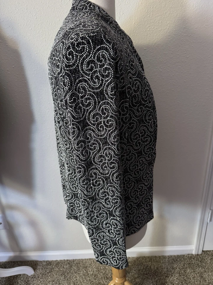 Jessica Howard 18W Black/White Stretch Shimmery Open Front Blazer Jacket Lg SLV - Image 4 of 4