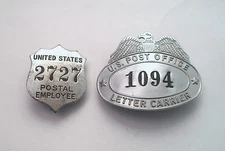 ANTIQUE US POSTAL EMPLOYEE BREAST BADGE # 2727 & CAP DEVISE #1094