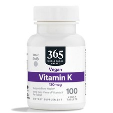  3 Bottles 365 by Whole Foods Market, Vitamin K 120 MCG, 100 Tablets BB 10/27