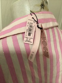 VICTORIA'S SECRET NWT Pajama Set Medium Pink Striped White Silver Metallic