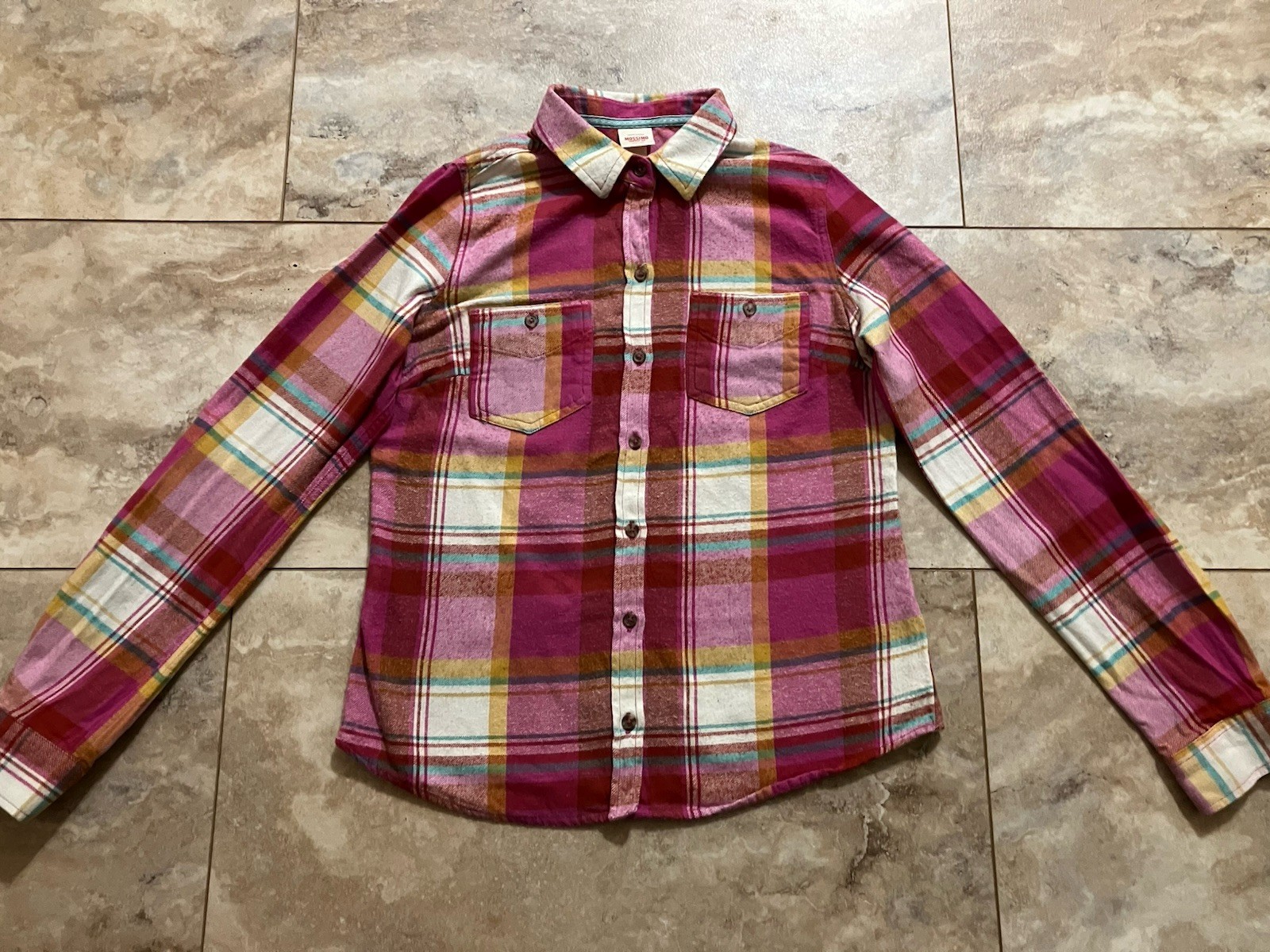 Mossimo Juniors Women Size S Pink Plaid Button Front Flannel Shirt