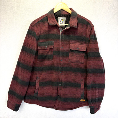 Voyager Fleece Sherpa Lined Jacket Mens Medium Red Black Stripe Bomber Shacket