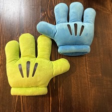 Disney World Theme Parks Mickey Mouse Mitts Plush Hand Costume Green Blue Gloves