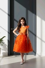 Orange Tulle Overlay Easter Pagent Church Party Butterfly Dress Size 6-7