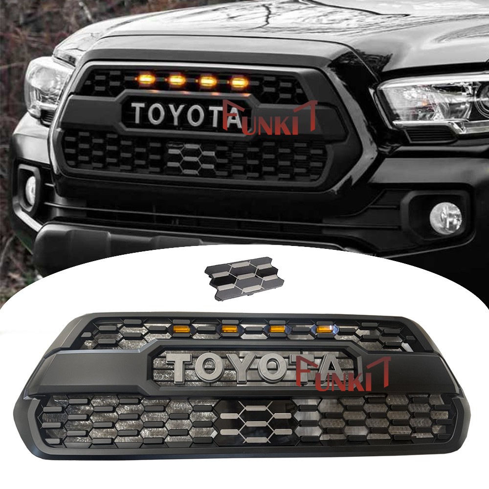 Grill For Tacoma 2016-2023 Bumper Grille Black Mesh Grill W/4LED &Garnish Sensor