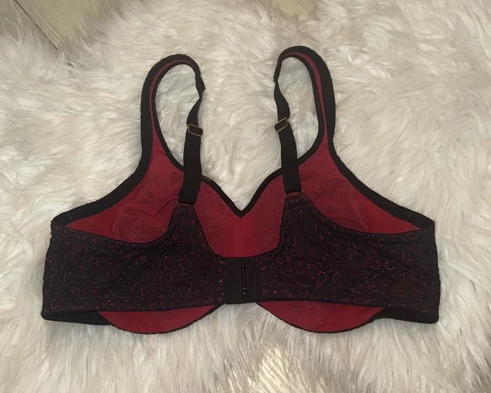 Sujetador minimizador de encaje Lilyette con aros sin relleno para mujer 36C negro rojo descontinuado Foto 4 de 4