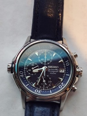 ◎SEIKO CHRONOGRAPH 100M ブルー文字盤 腕時計 Seiko The Great Blue Chronograph 100m Quartz Men's Watch 7T62-0A20