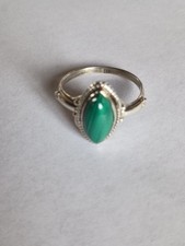 Malachite Ring Marquise Shape Size 7 Stamped 925 Sterling Silver