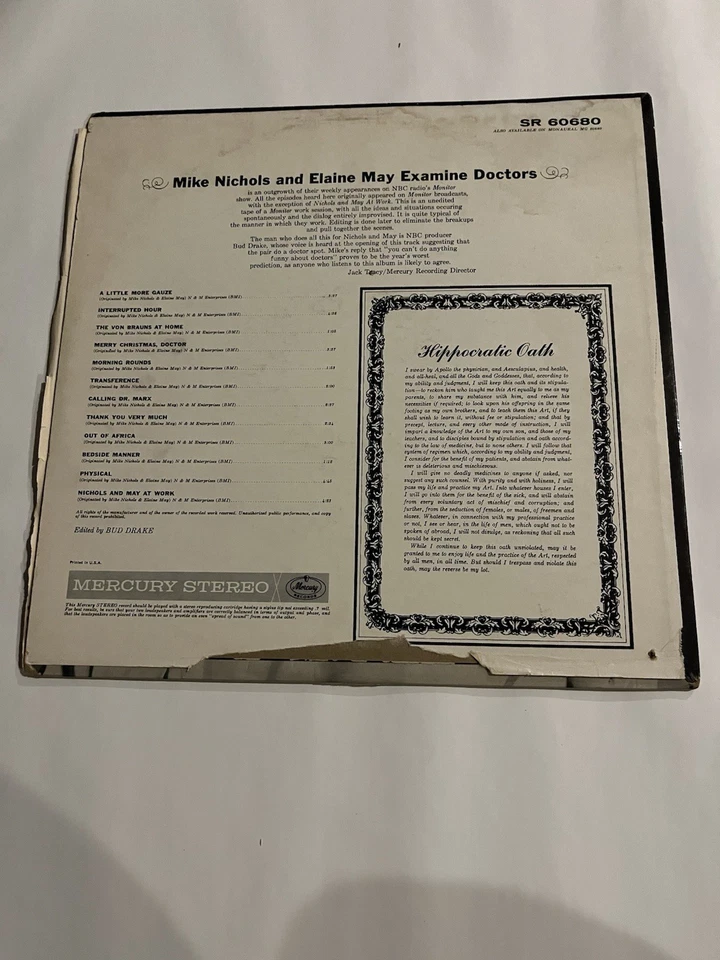Mike Nichols & Elaine May: Examine Doctors Vinyl LP (60680) 1962 Mercury — 第 2/4 张图片