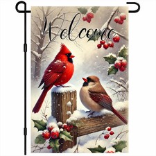 Merry Christmas Garden Flag 12x18 Double Sided Welcome Winter Cardinal Bird 1
