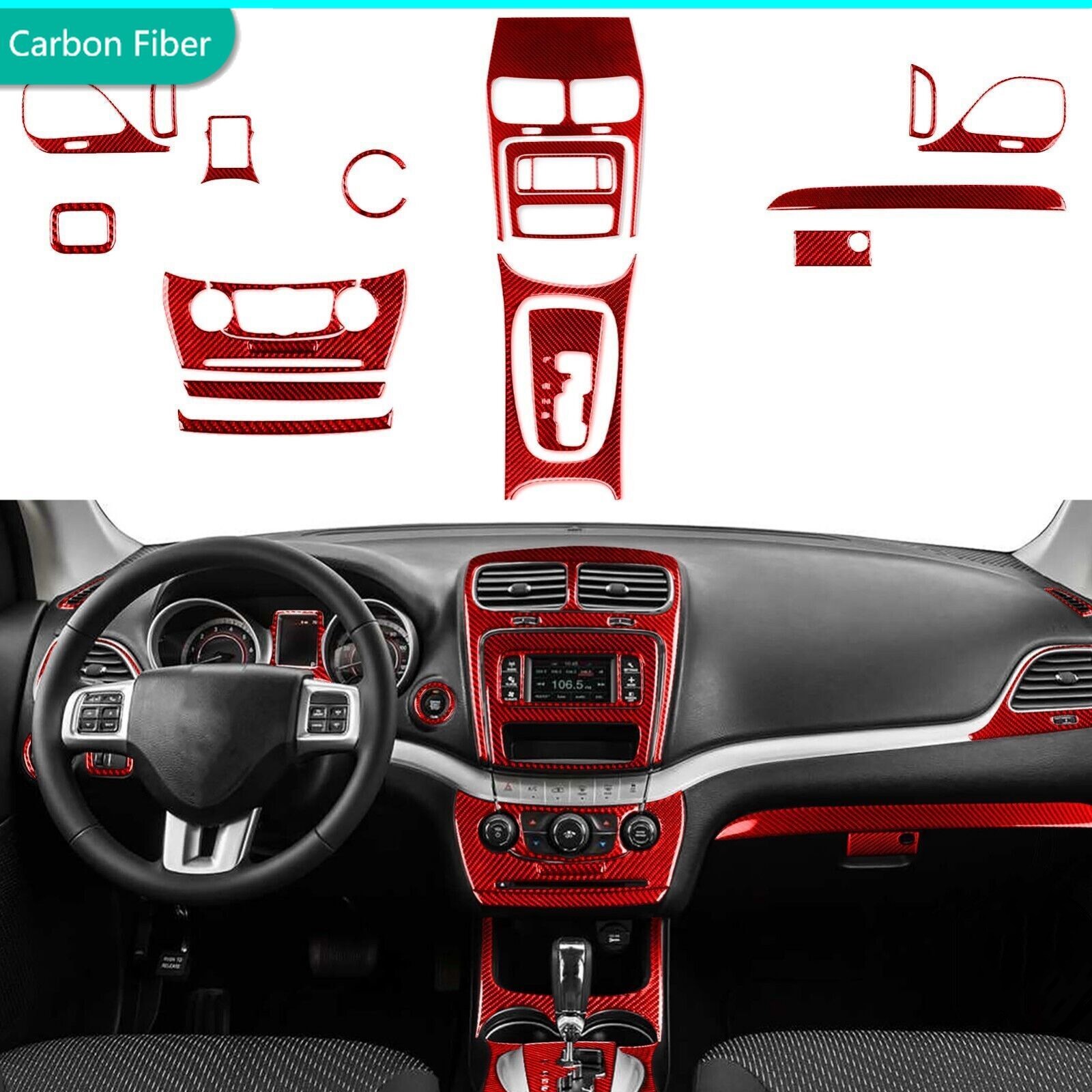 20Pcs Red Carbon Fiber Kits Full Interior Dash Trim For Dodge Journey 2011-2020