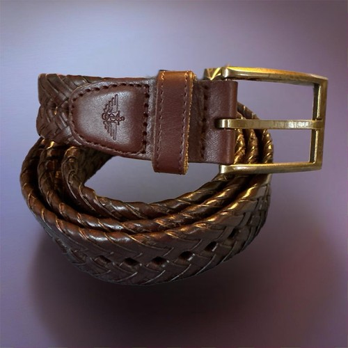 Dockers Leather Strap Belt Braided Bonded Lacing Brown Size L 38-40 Brass Buckle - Picture 1 of 4
