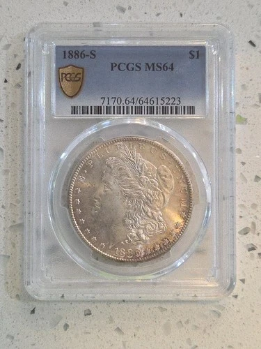 1886-S PCGS MS64 Gold Shield Morgan Silver Dollar Semi Key Date Nice Toning