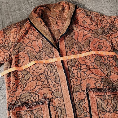 Vintage 70s Terrycloth Towel Beach Cover Up Burnt Orange Fringe Jacket OS - Picture 13 of 13