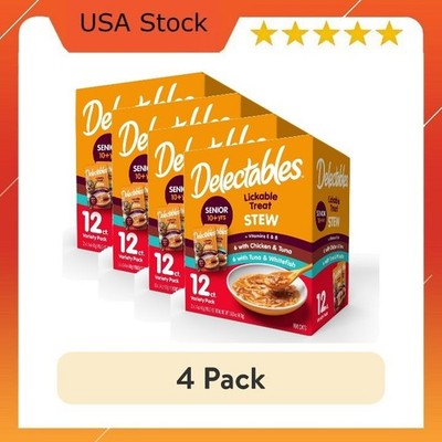 (4 pack) Delectables Stew Senior 10+ Variety Pack Lickable Cat Treats, 12-Pack