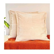 Set Of 2 Beige Ribbed Cotton Pillow Covers 18x18 S18