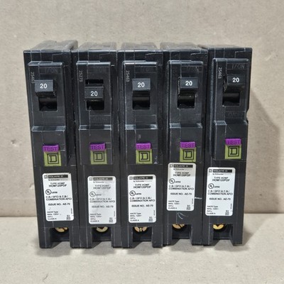 Lot of 5 Square D HOM120PDF 120V 20A Single-Pole Circuit Breaker