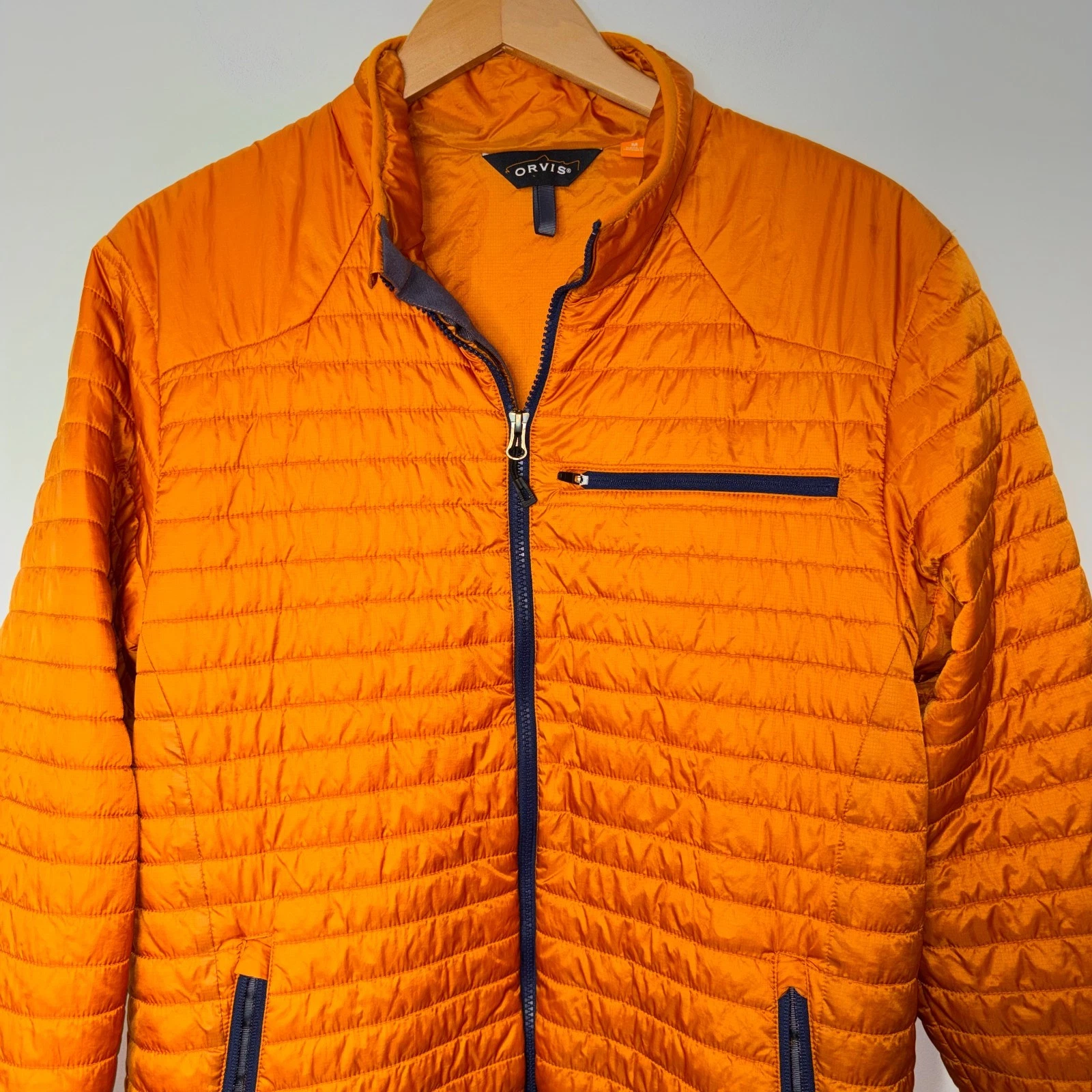Orvis Men's Lightweight PrimaLoft Puffer Quilted Jacket Size M Orange