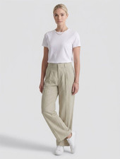 A New Day Women's Beige Linen Rayon Wide-Leg Pants 6 Long High Rise Pockets