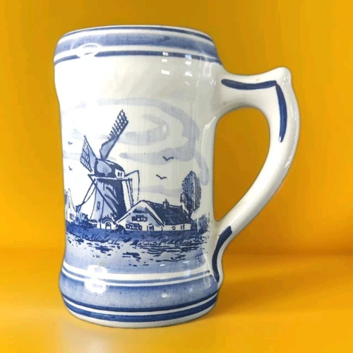 Vintage Hand Painted Delft Blue Stein Made in Holland Signed 444  4-3/4”