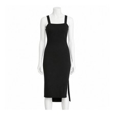 The Drop Amelia Ribbed Square Neck Midi Dress Black Minimalist Capsule M Classic
